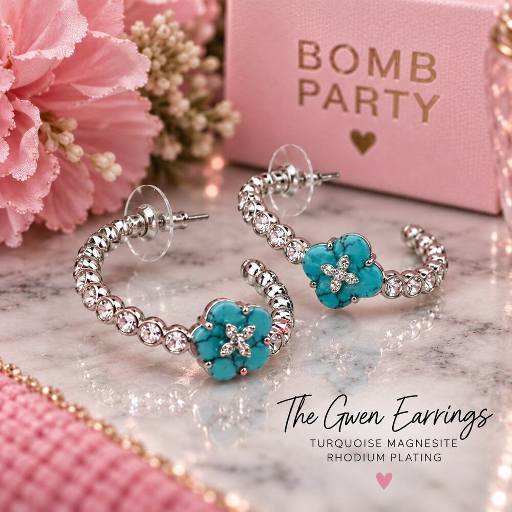 Bomb Party The Gwen Earrings Turquoise Magnesite Rhodium Plated ER94991